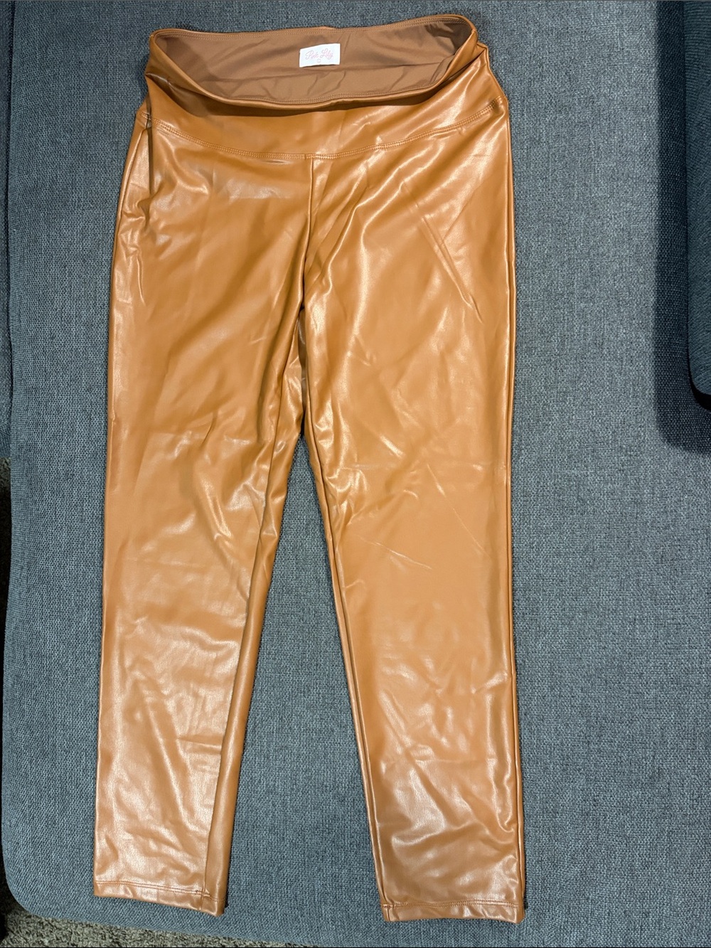 Pink Lily Faux Leather Leggings in Caramel